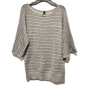 Massini Women's Sz Small Silver Metallic Lightweight Sweater Long Sleeve Pullove